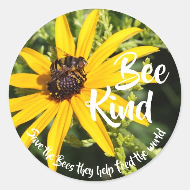 Save the bees "Bee Kind" Classic Round Sticker (Front)