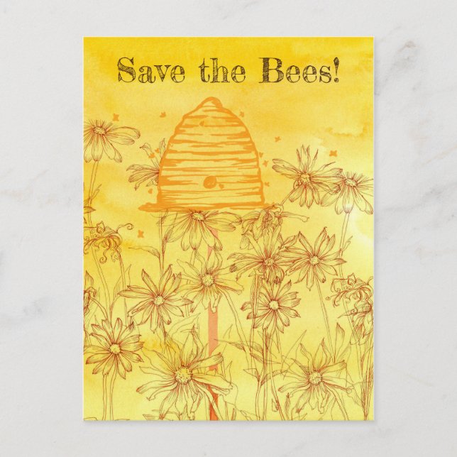 Save The Bees Bee Skep Wildflowers Honeybee Postcard (Front)