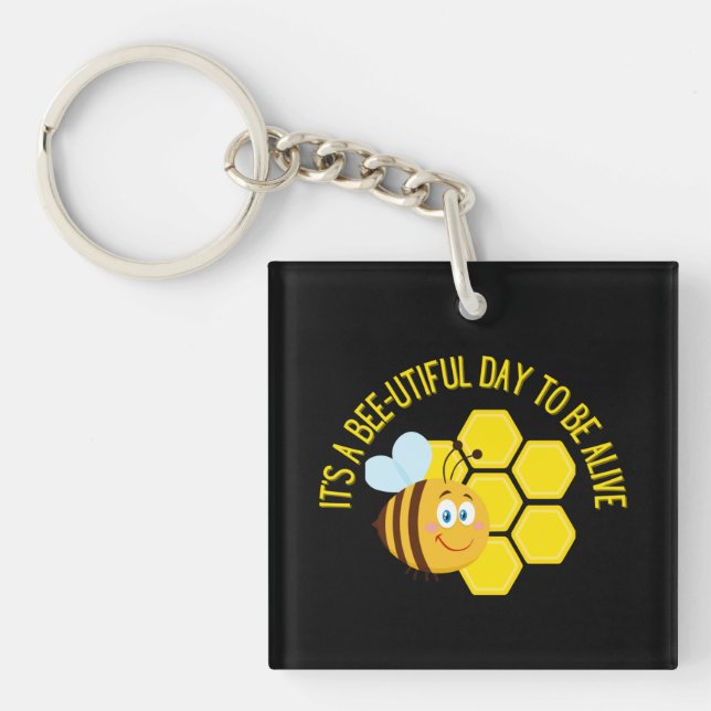 Save the Bees BEE Slogan Quotes Awareness Gifts Keychain (Front)