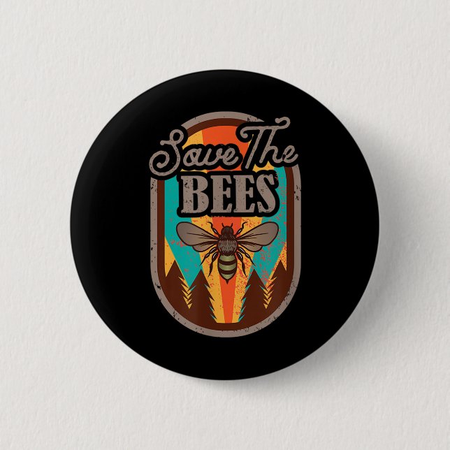 Save The Bees Beekeeper Environmental Protection _ 2 Inch Round Button (Front)