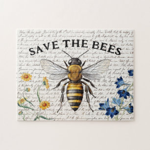 Save the Bees Big Bee Flowers Script Jigsaw Puzzle