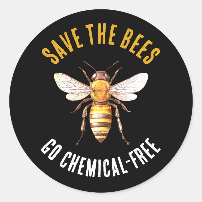 Save the Bees Black Yellow Classic Round Sticker (Front)