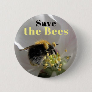 Save the Bees Bumblebee on Apple Blossom Button