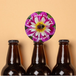Save the Bees Bumblebee on Pink Dahlia Flower Bottle Opener