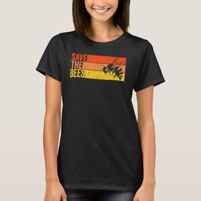 Save The Bees Bumblebee Retro Beekeeper T-Shirt (Front)