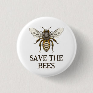 Save the bees button with honey bee
