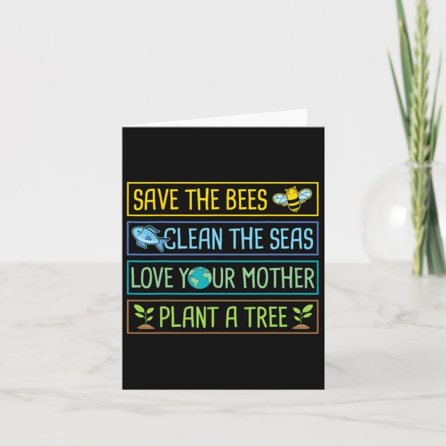 Save The Bees Clean The Seas Love Your Mother Plan Card (Front)