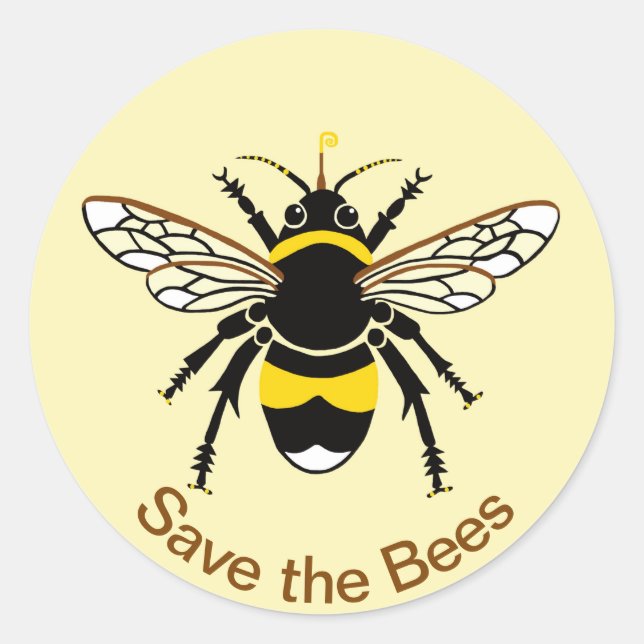 Save the BEES -Conservation - Wildlife -Yellow - Classic Round Sticker (Front)
