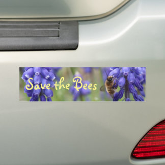 Save The Bees Environmental Bee on Flower Purple Bumper Sticker