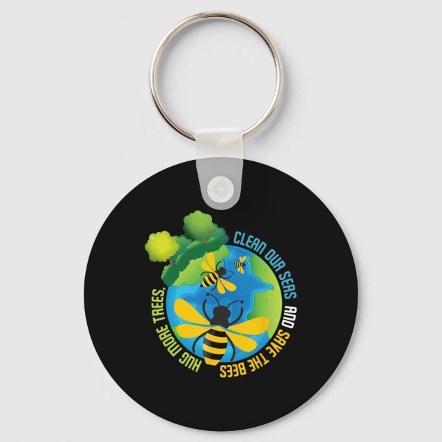 Save The Bees - Environmental Protection Earth Day Keychain (Front)