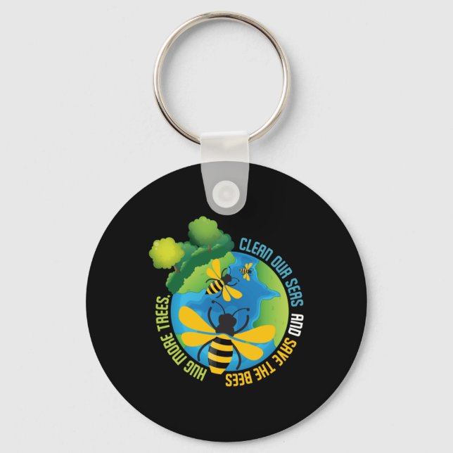 Save The Bees - Environmental Protection Earth Day Keychain (Front)