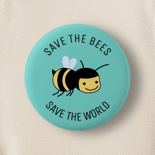 Save the Bees, Happy Little Bee on Green 2 Inch Round Button