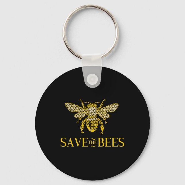 Save The Bees Honeycomb Distress  Keychain (Front)