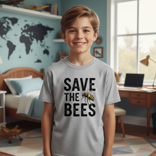 Save the Bees Kids Gray T-Shirt - Eco-Friendly 