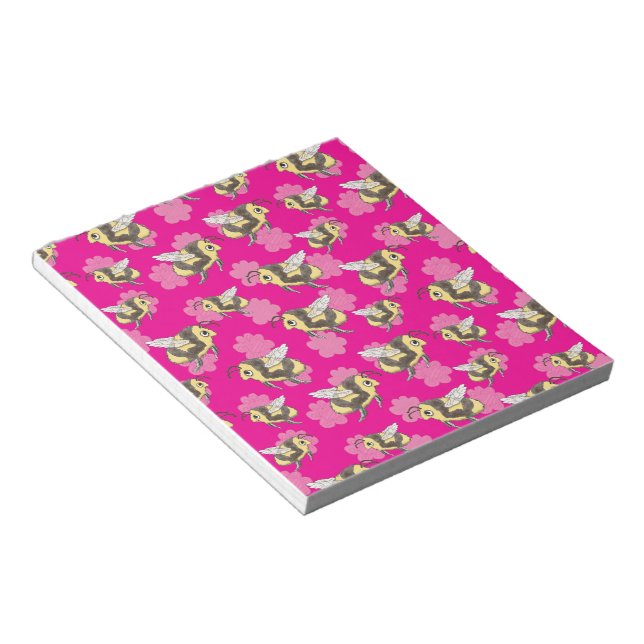 Save the Bees on Pink florals notepad (Angled)