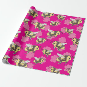 Save the Bees on pink florals wrapping paper