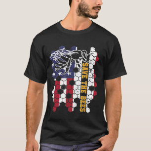 Save The Bees Patriotic American Flag 4th Of July T-Shirt