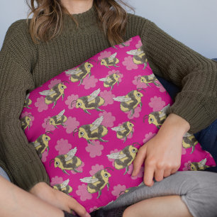 Save the bees pink florals throw pillow