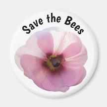 Save the Bees Pink Hollyhock Magnet