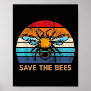 Save The Bees Retro Vintage Climate Change Earth D Poster