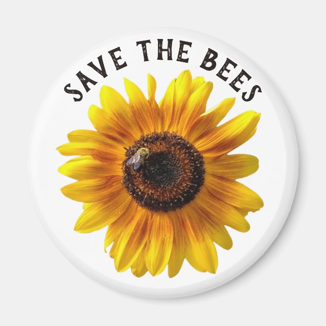 Save the Bees Sunflower Button Magnet (Front)