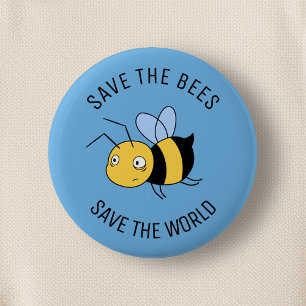 Save the Bees, Tired Worker Bee on Blue 2 Inch Round Button