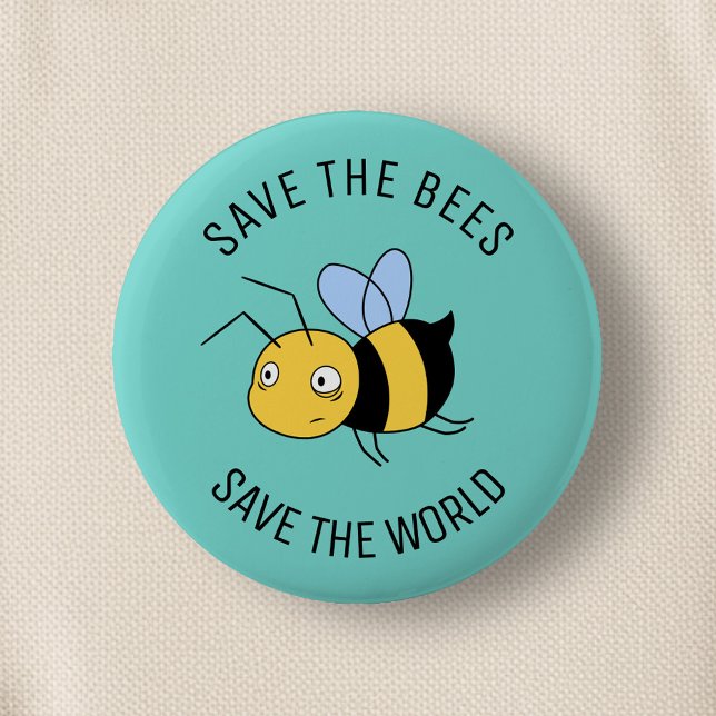 Save the Bees, Tired Worker Bee on Green 2 Inch Round Button (Creator Uploaded)