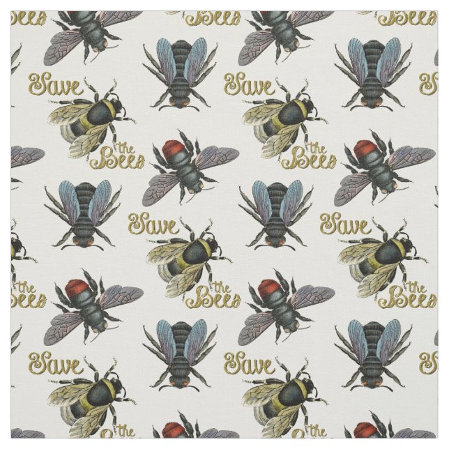 Save the Bees Vintage Bee Antique Illustration Fabric (Swatch)