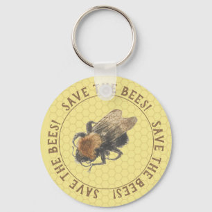 Save the Bees   Vintage Honeybee & Honeycomb Keychain