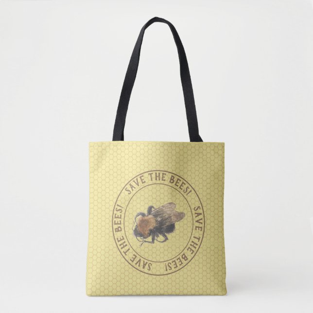 Save the Bees | Vintage Honeybee & Honeycomb Tote Bag (Front)