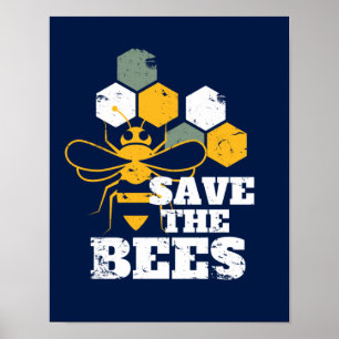 Save the Bees Vintage Retro Honey Beekeeper Poster