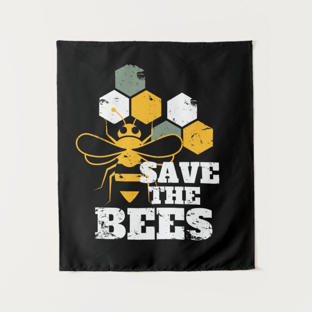 Save the Bees Vintage Retro Honey Beekeeper Tapestry (Front)