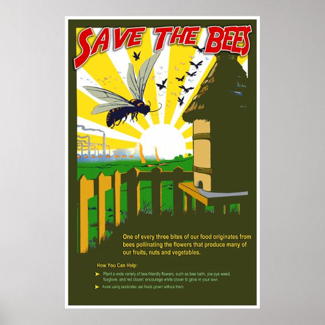 Save The Bees - Vintage Style Poster (Front)