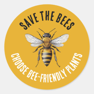 Save the Bees Yellow Classic Round Sticker