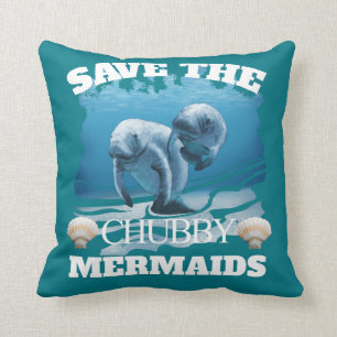 Save The Chubby Mermaids Manatees Throw Pillow