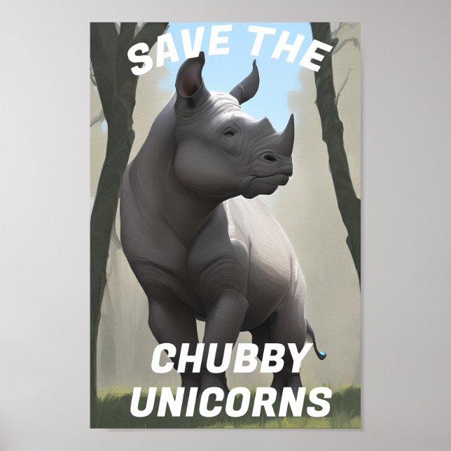 Save The Chubby Unicorns" Funny Poster (Front)