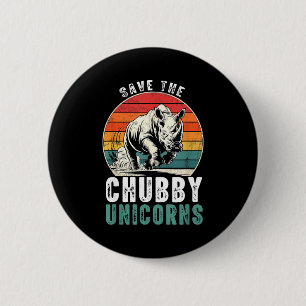 Save The Chubby Unicorns Funny Retro Rhino Animal  2 Inch Round Button