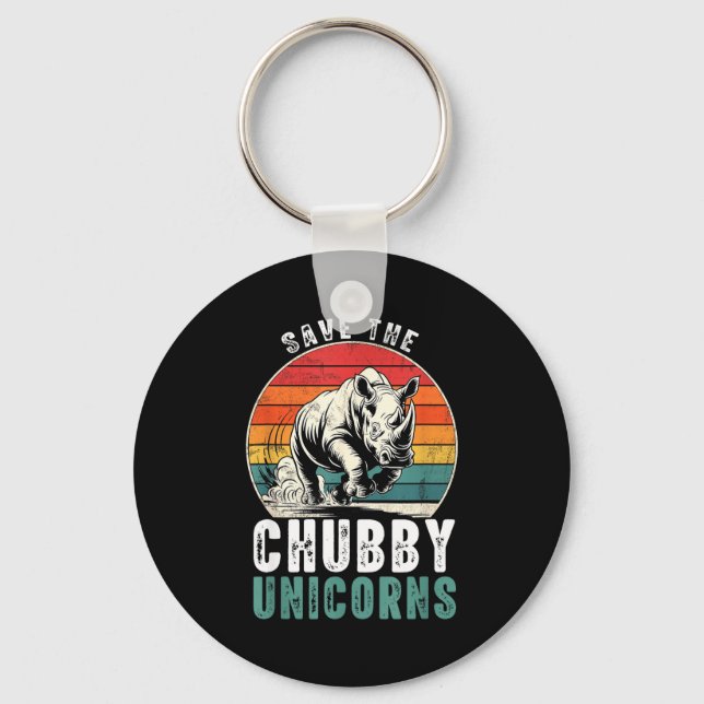 Save The Chubby Unicorns Funny Retro Rhino Animal  Keychain (Front)