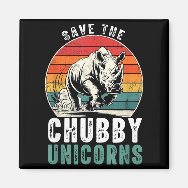 Save The Chubby Unicorns Funny Retro Rhino Animal  Magnet (Front)