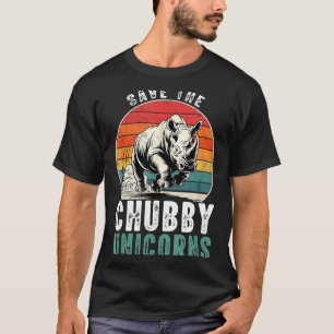 Save The Chubby Unicorns Funny Retro Rhino Animal T-Shirt