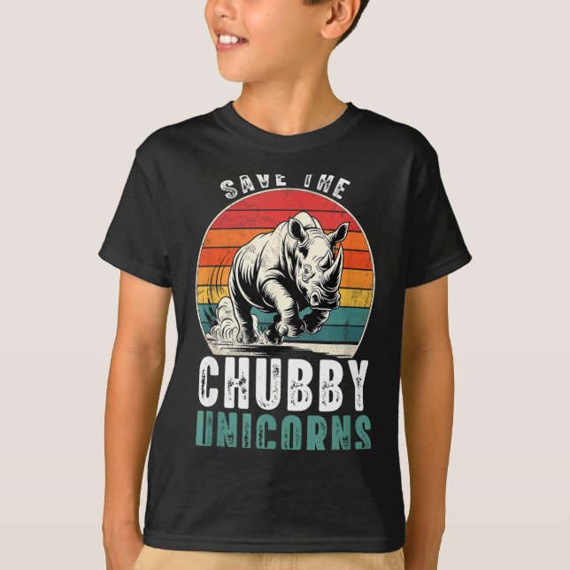Save The Chubby Unicorns Funny Retro Rhino Animal  T-Shirt (Front)