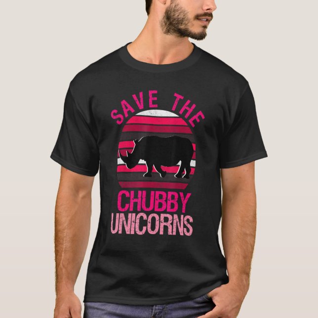 Save The Chubby Unicorns Retro Style Rhino 3 T-Shirt (Front)