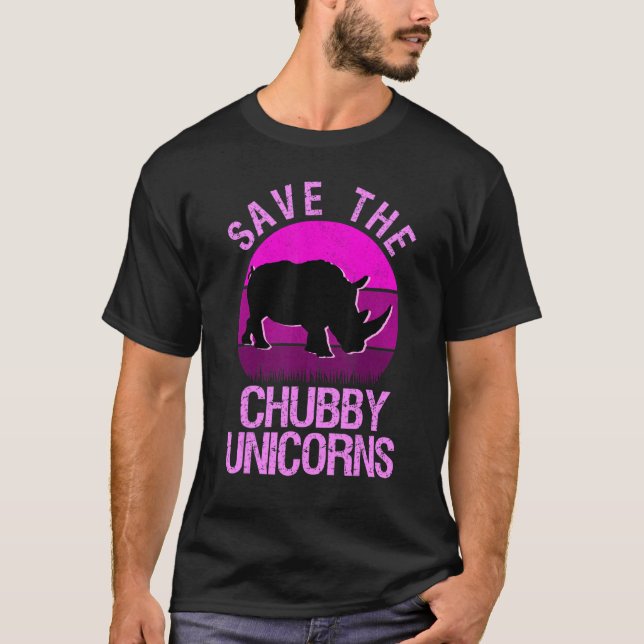 Save The Chubby Unicorns Retro Style Rhino T-Shirt (Front)