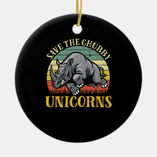 Save The Chubby Unicorns Vintage Funny Rhino Ceramic Ornament