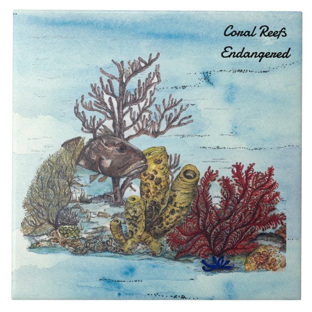 Save The Coral Reefs Handpainted Tile (Front)
