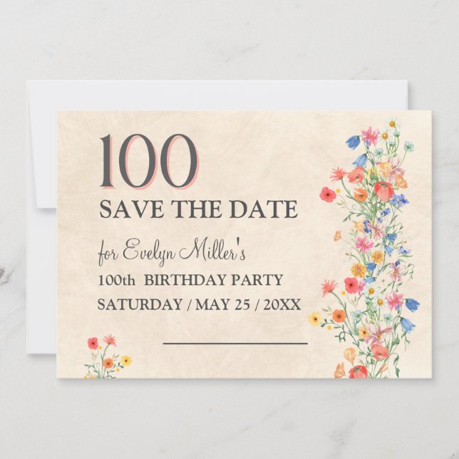 Save The Date 100ème anniversaire de floraison - Fleur sauvage é (Devant)