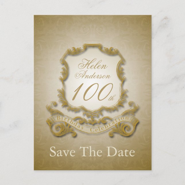 Save the Date 100th Birthday Personalized Postcard (Front)