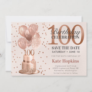 Save The Date 100th Birthday Rose Gold Cake