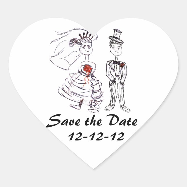 Save the Date 12-12-12 Heart Sticker (Front)