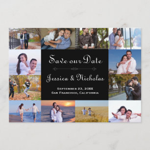 Save The Date 12 Photos Collage noir - 5x7 Enregistrer la date